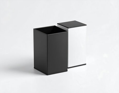 Two square boxes, black and white