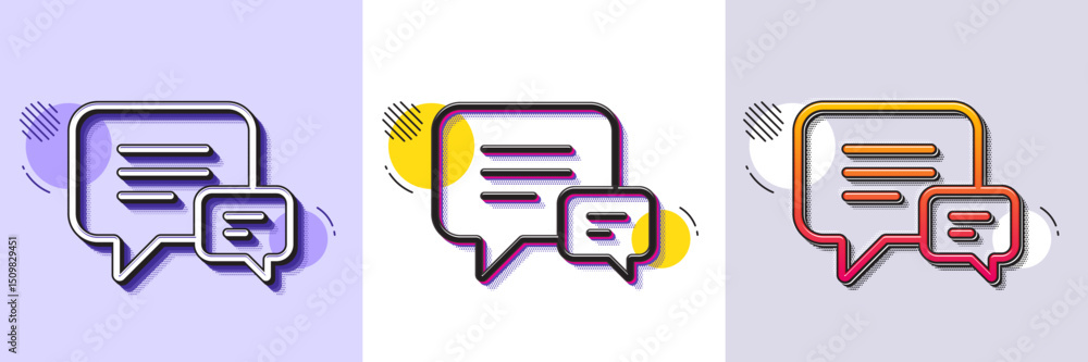 Poster chat line icon. halftone dotted pattern. gradient icon with grain shadow. speech bubble sign. commun
