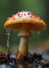 Brown mushrooms soaked in rainwater