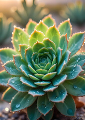 Succulent tree soaked in rainwater under the sun