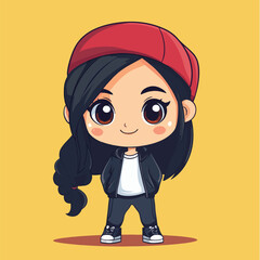 Cute Anime Girl with Red Beanie Braided Hair and Black Jacket