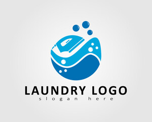 Laundry logo designed with a picture of an iron and soapy water along with clean water