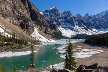 Beautiful Moraine Lake, Valley of Ten Peaks Panorama, Banff National Park, Canadian Rocky Mountains