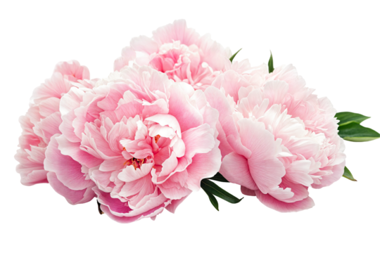 Close-up of pink peony flowers isolated on transparent background