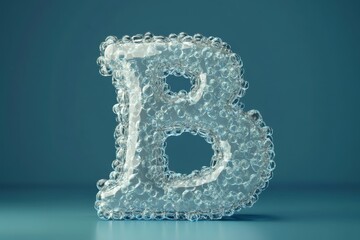 The letter B is made of bubbles and is floating on a blue background