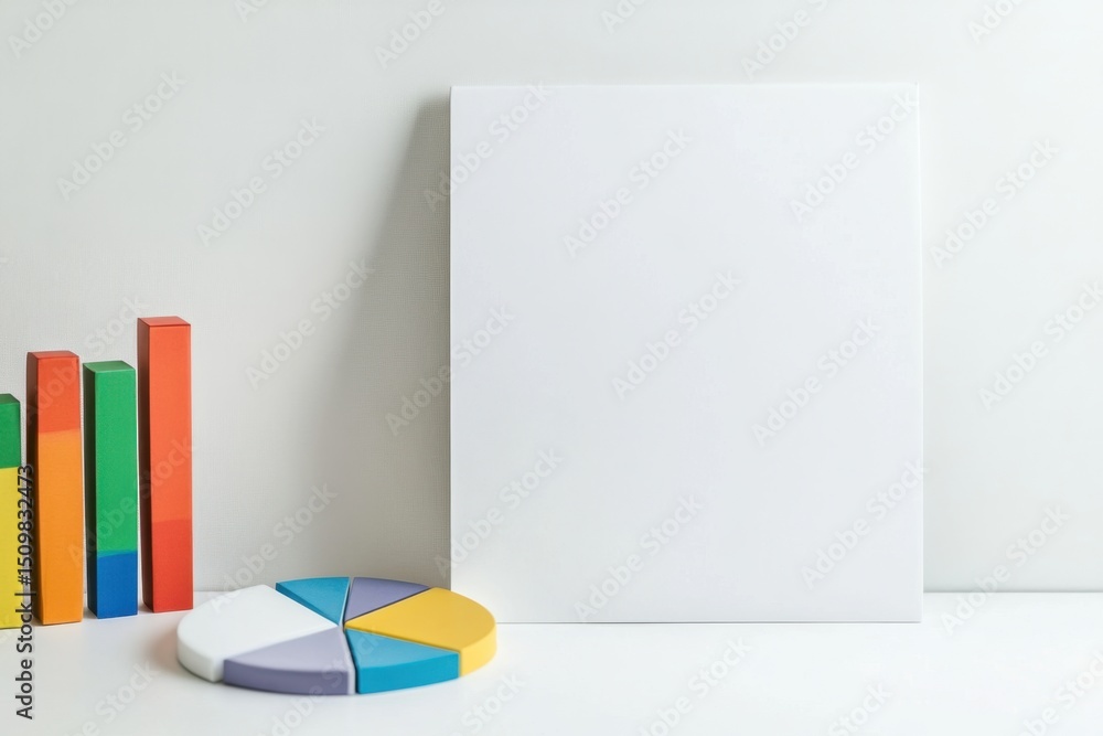 Poster a white board with a pie chart on it and a stack of colored blocks