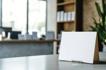 A white card is sitting on a wooden table