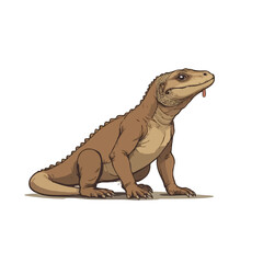 Obraz premium Komodo Dragon Sitting with Tongue Out - Illustrated Wildlife