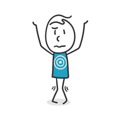 Stickman with a target symbol on his blue shirt. For illustrating concepts related to confusion.