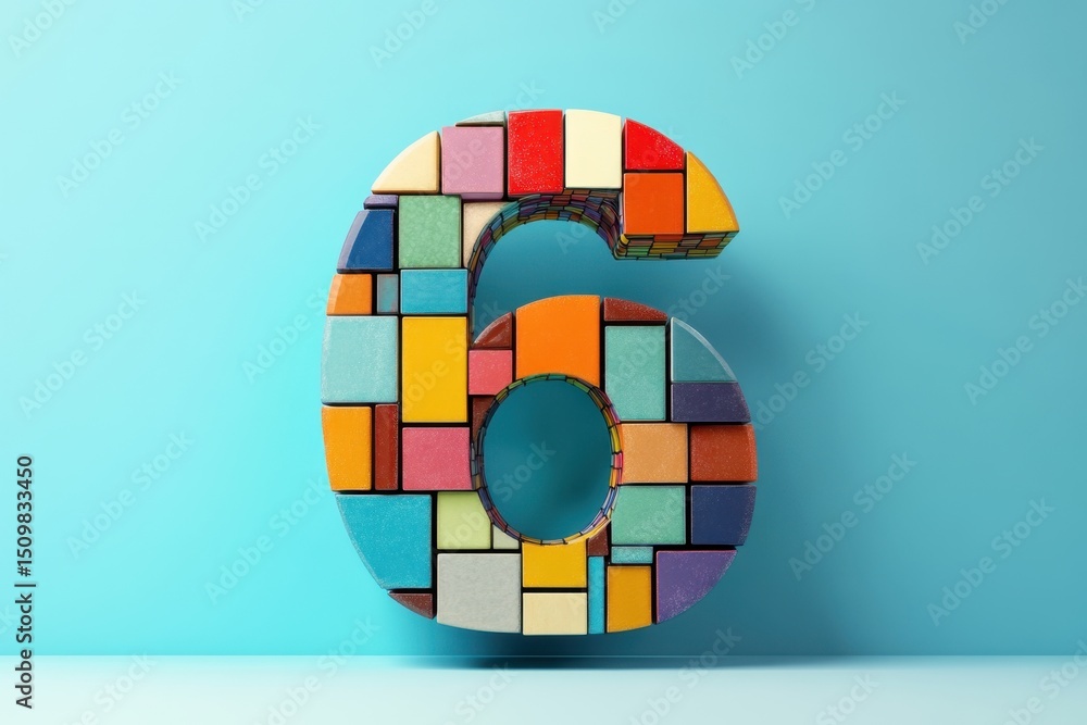 Aufkleber the number 6 is made up of many different colored blocks