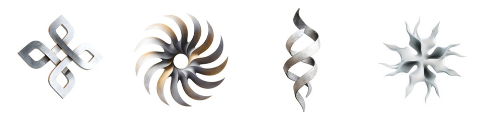 Obraz premium Abstract, metallic decorative patterns showcasing intricate designs, featuring dynamic shapes and fluid lines ideal for modern aesthetics and design applications