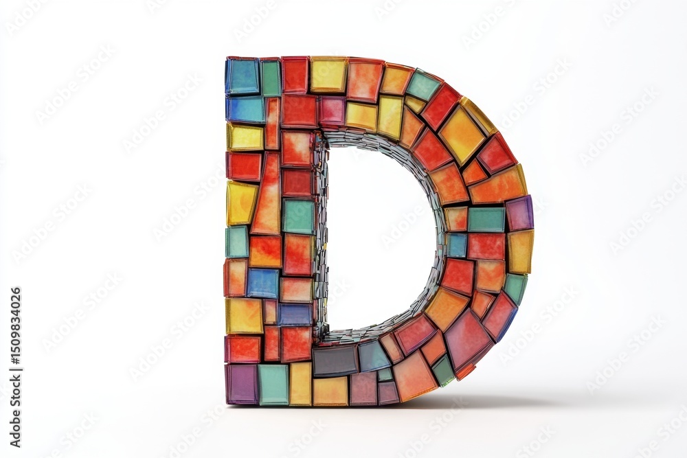 Poster the letter d is made up of many small blocks of different colors