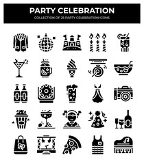 Party Celebration Icons. 25 Unique Glyphs for Festive Events