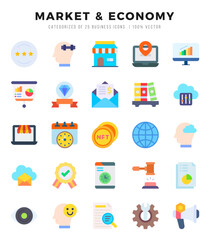 Market & Economy icons set. Collection of simple Flat web icons.