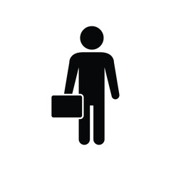 Silhouette of a person holding a briefcase, representing professionalism and business activities in a minimalistic style