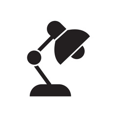 Stylish black icon of a desk lamp with adjustable arm and shade against a white background