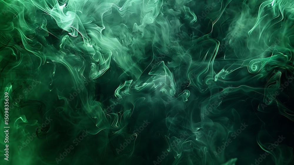 Aufkleber abstract green smoke swirls and flows on a dark background creating a textured effect