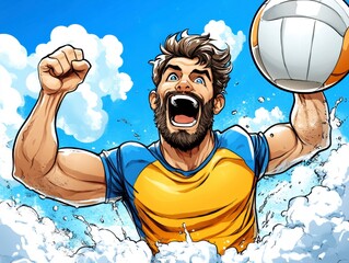 Triumphant Beach Volleyball Player A Dynamic Illustration