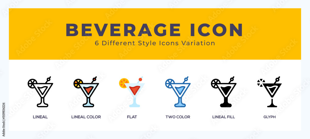 Poster beverage icon set with different styles. design elements for logo. vector illustration.