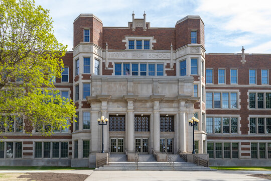 Exterior view of historic Hibbing High School on the northern Minnesota Iron Range, on May 21, 2025 in Hibbing, Minnesota. Bob Dylan graduated from this school in 1959.