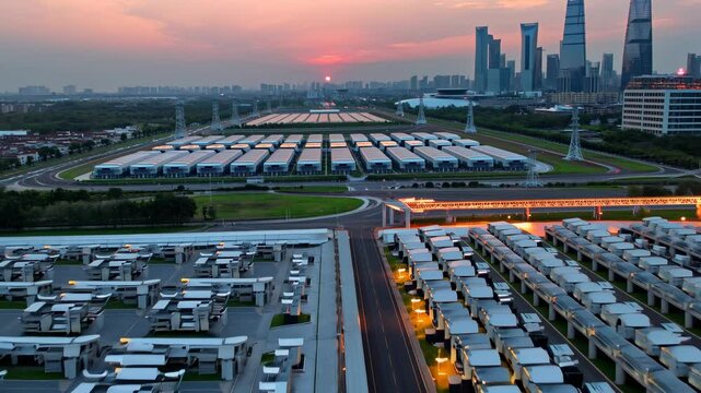 A grid-scale battery system, modern energy storage solutions powering cities with clean renewable electricity