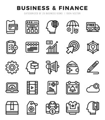 Set of Business & Finance Icons. Simple Lineal art style icons pack.