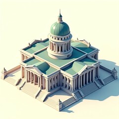 Isometric Illustration of a Classical Neoclassical Government Building with Red Dome