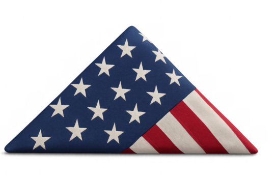Us flag precisely folded in triangular military presentation, representing national pride and commemorative military honor