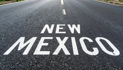 New mexico text painted on highway road surface representing travel destination