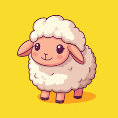 Naklejka premium Cute Cartoon Sheep with Fluffy Wool on a Yellow Background