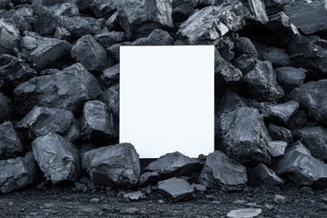 A white box is sitting on top of a pile of rocks