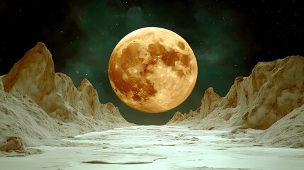 Enigmatic Landscape with Full Moon and Intense Night Sky