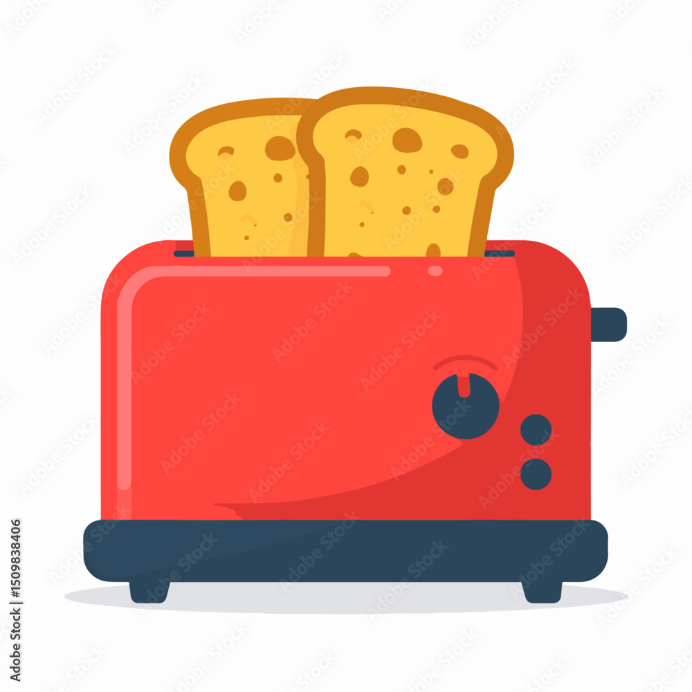 Aufkleber a red toaster with two slices of toast inside against a white background
