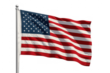 Realistic american flag waving proudly, with transparent background for easy integration into any project