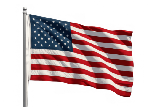 Realistic american flag waving proudly, with transparent background for easy integration into any project