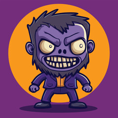 Grimly Smiling Purple Zombie Cartoon in Suit