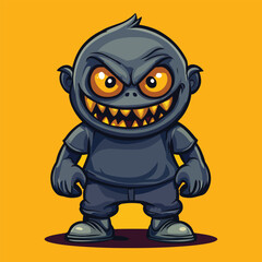 Obraz premium Menacing Gray Cartoon Monster with Sharp Teeth and Glowing Eyes