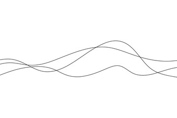 Abstract endless wavy lines with a curve on a white background. Graphic minimalistic vector illustration. An element for decoration, background, label, banner. Black thin dynamic lines
