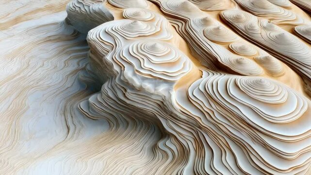 Abstract layered pattern with ivory and beige paper-like textures and translucent wavy layers creating a fluid effect