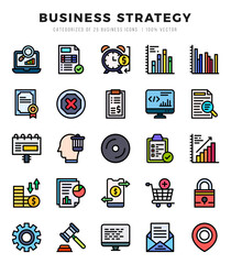 Collection of Business Strategy 25 Lineal Color Icons Pack.
