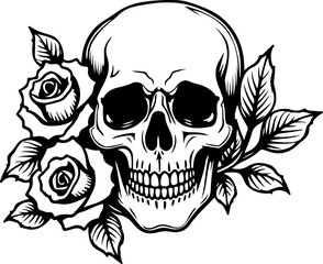 Obraz premium Skull Dagger and Roses tattoo design vector