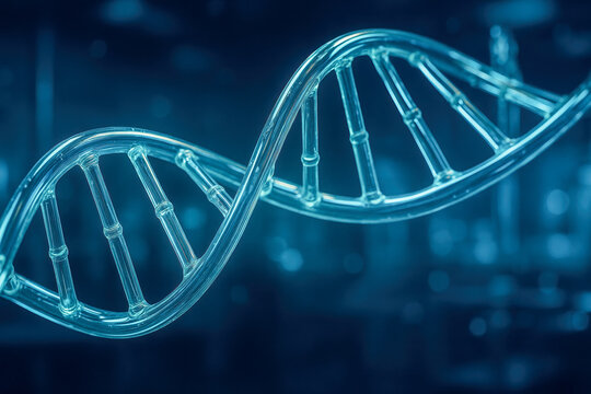 Modern blue double helix DNA strand close up, scientific background for genetics research, innovative technology, human genome mapping, medical laboratory, molecular biology