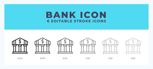 Obraz premium Bank icon symbol. Outline. Lineal icon with editable stroke.