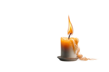 PNG Lit candle with melting wax in dark background creating a warm glow