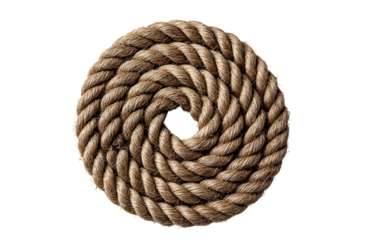 Tan Rope Coiled in a Circle on Transparent Background, PNG