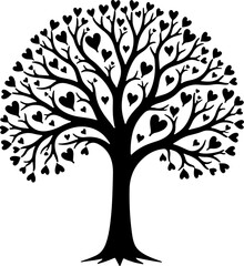 Obraz premium Romantic Couple Under Heart Tree Silhouette vector