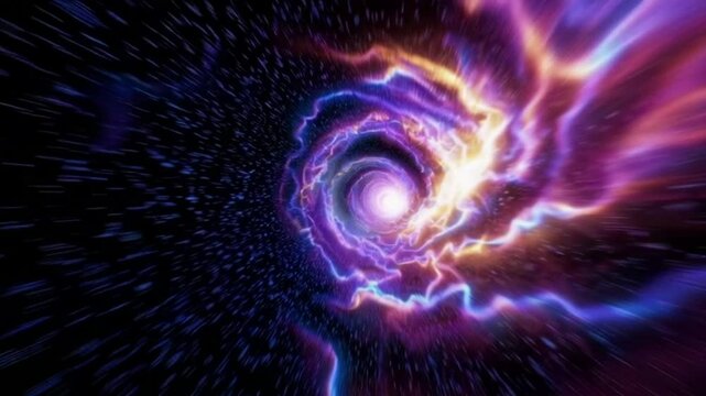 Be swept by a cosmic energy stream, rapidly moving between galaxies, with stars and gas clouds passing by at high speed in this thrilling intergalactic journey