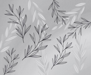 Fototapeta premium Hand-drawn line art flowers with leaves in shades of grey