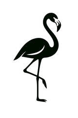 Flamingo full body, white background, monochrome black, flat vector illustration, illustrator style