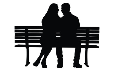 Young couple sitting on a bench vector silhouette